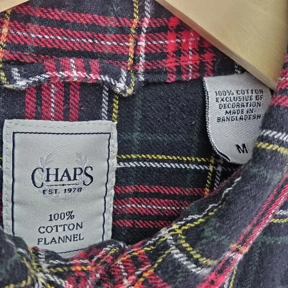 Chaps 100% Cotton Flannel Plaid Shirt Button-Down Men's Size M Long Sleeve - Picture 2 of 10